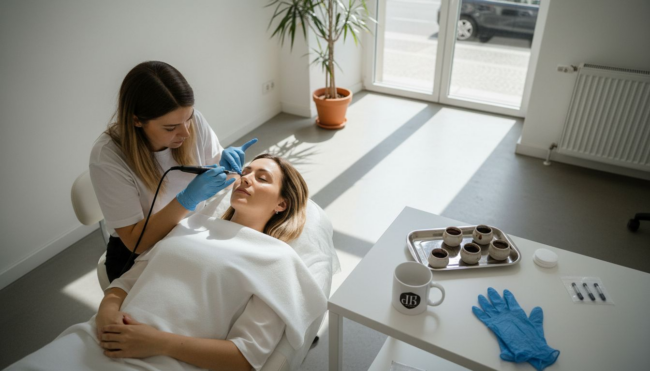 Professionelle Augenbrauen-Permanent-Make-up-Behandlung in unserem Berliner Studio – für perfekt gestylte Brows, die lange halten.